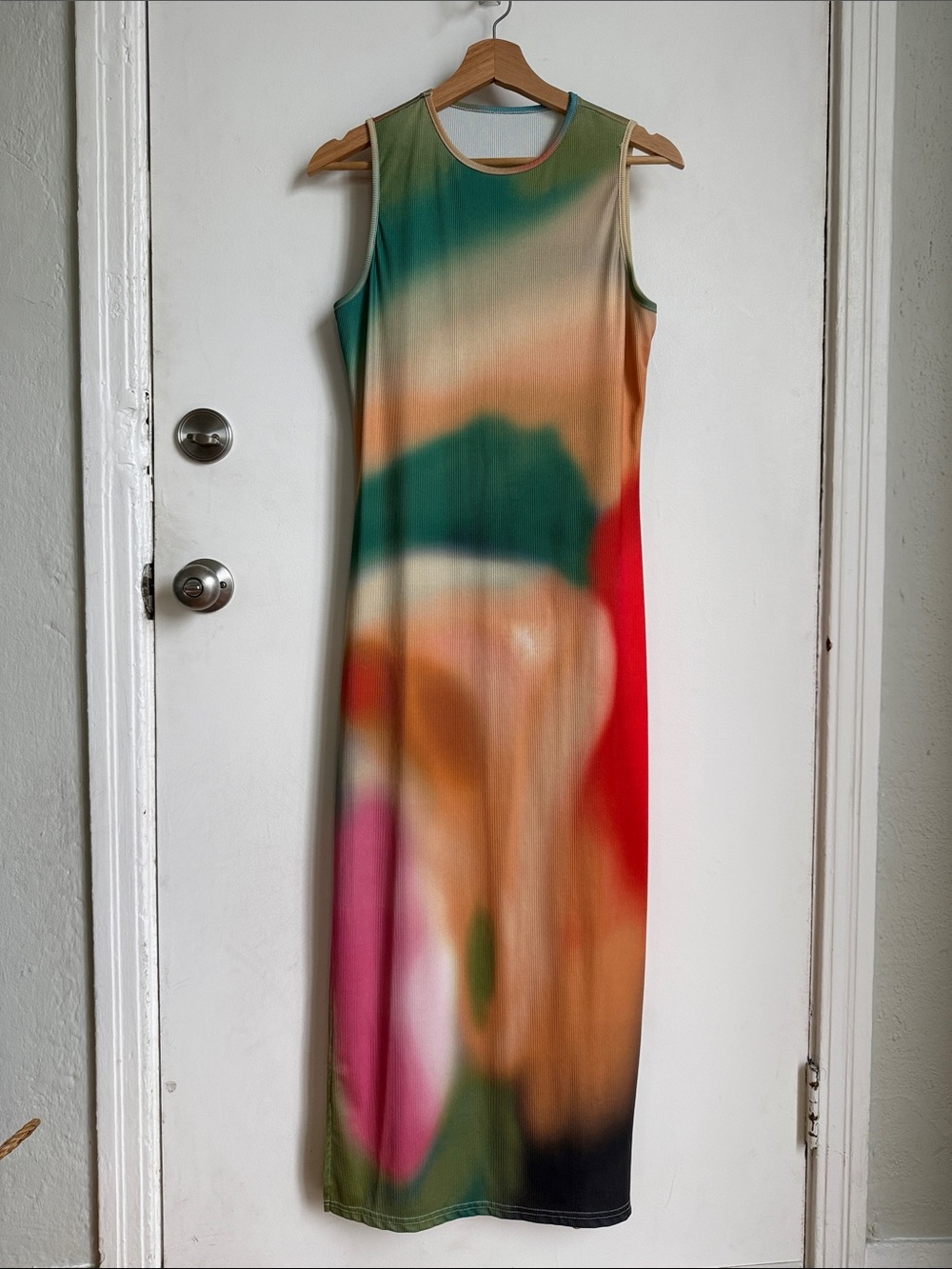 Kendall Jenner Inspired Blur Print Sleeveless Abstract Multicolor Maxi Dress